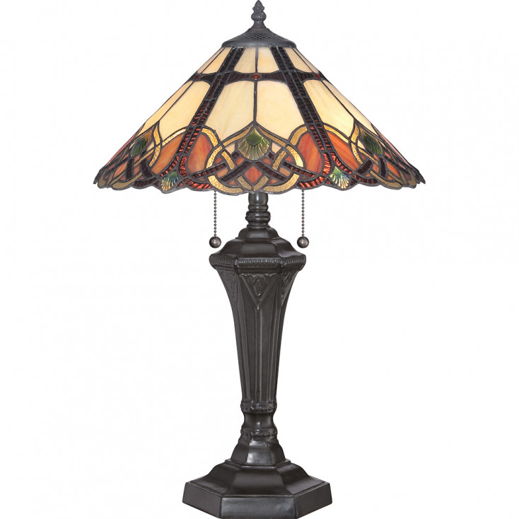 Lampada da tavolo classica in acciaio con paralume in vetro tiffany a 2 luci