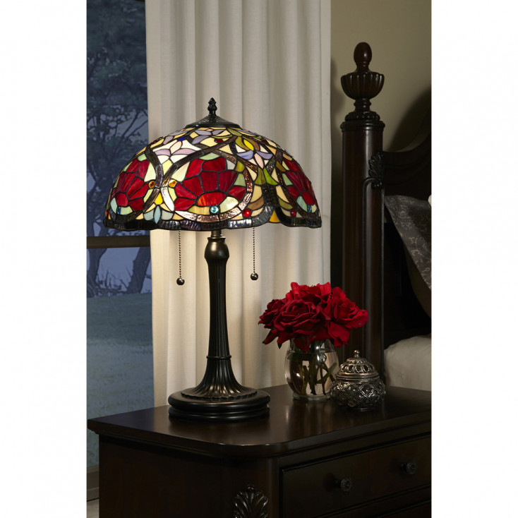 Lampada da tavolo classica in metallo con diffusore in vetro tiffany a 2 luci