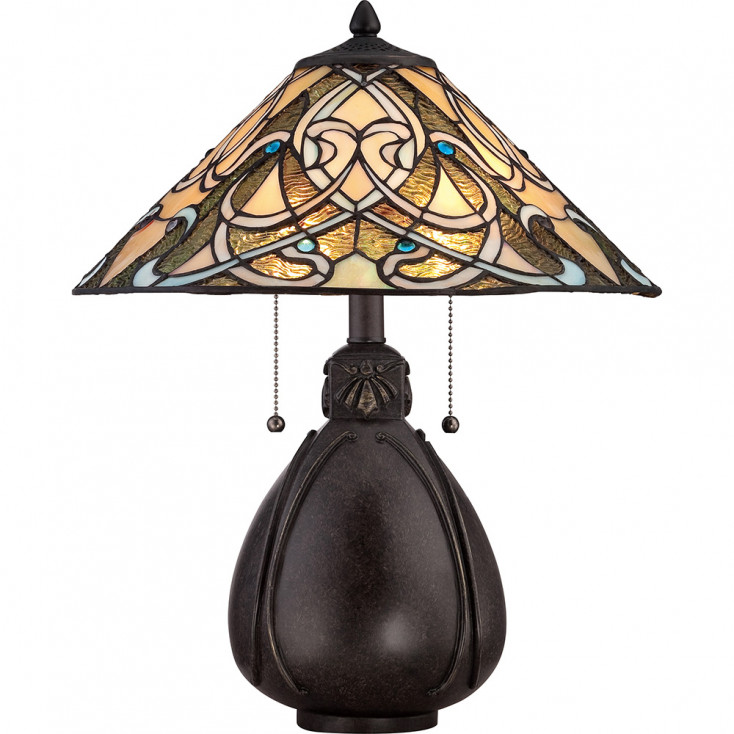 Lampada da tavolo classica in metallo con paralume in vetro tiffany a 2 luci
