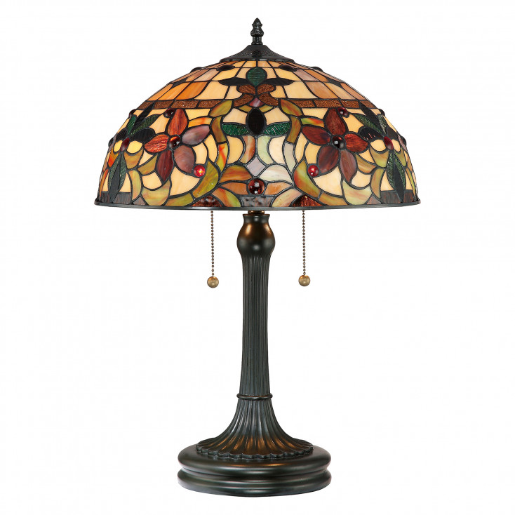 Lampada da tavolo in stile classico in metallo diffusore in vetro tiffany 2 luci