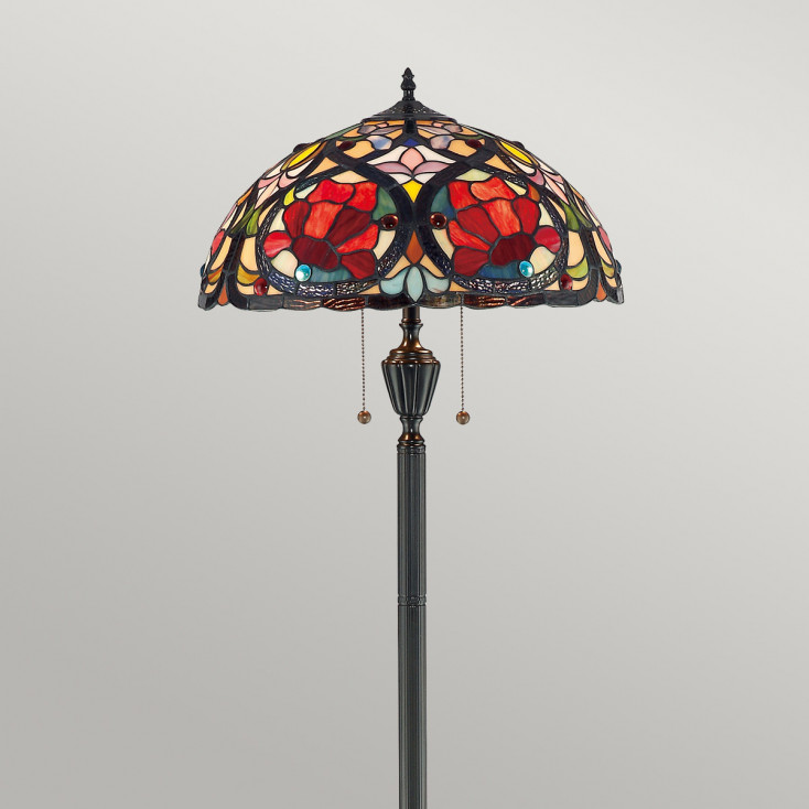 Lampada da terra classica in metallo con diffusore in vetro tiffany a 2 luci