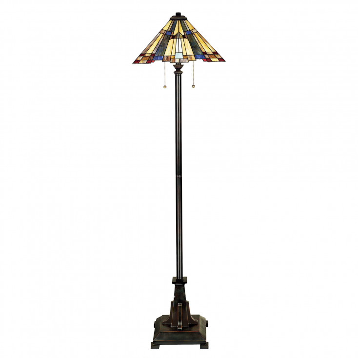 Lampada da terra classica in metallo con paralume in vetro tiffany a 2 luci