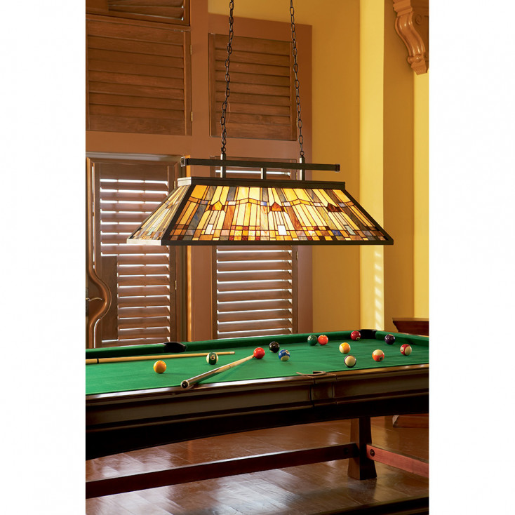 Lampadario classico lineare in metallo con paralume in vetro tiffany a 3 luci