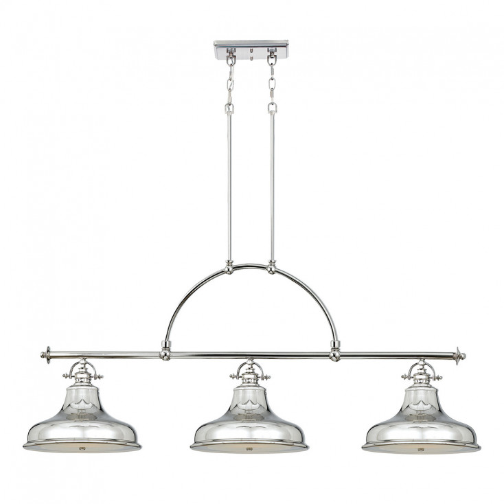 Lampadario lineare dal design industrial con diffusori in metallo a 3 luce