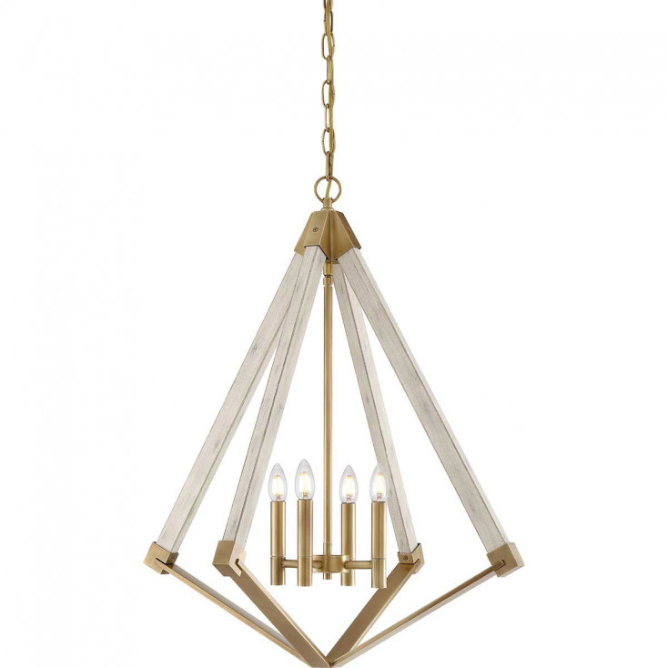 Lampadario moderno grande con struttura in acciao e legno con 4 lampadine