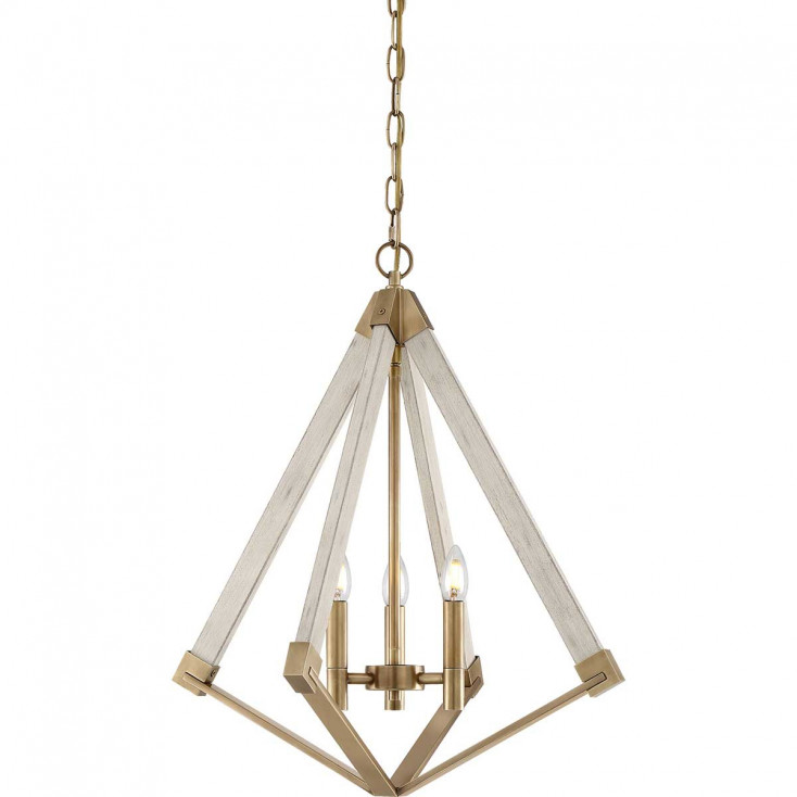 Lampadario moderno medio con struttura in acciao e legno con 3 lampadine