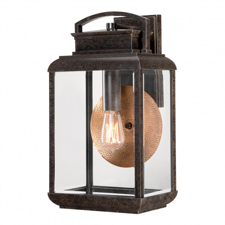 Lanterna da parete grande rustica in metallo con diffusore in vetro a 1 luce