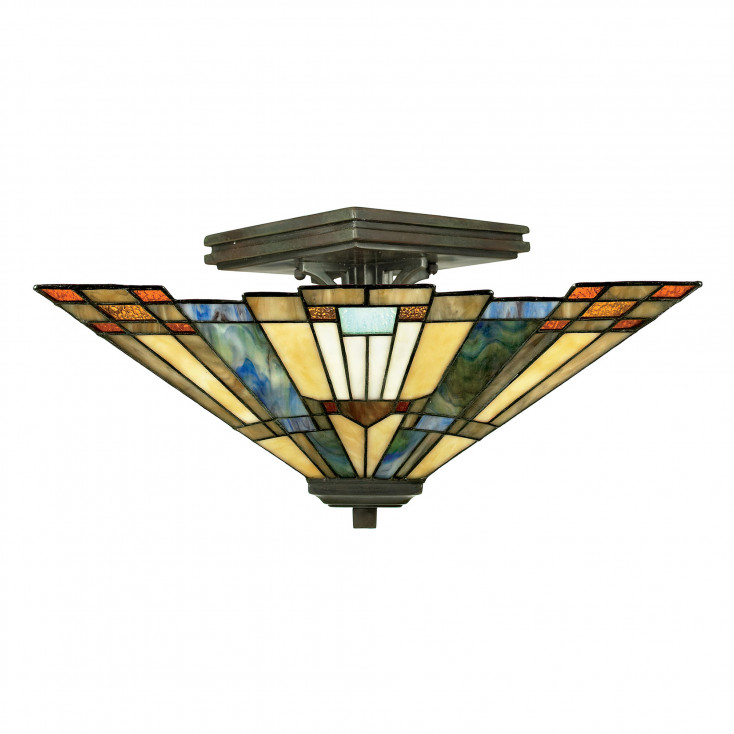 Plafoniera a soffitto classica in metallo con paralume in vetro tiffany a 2 luci