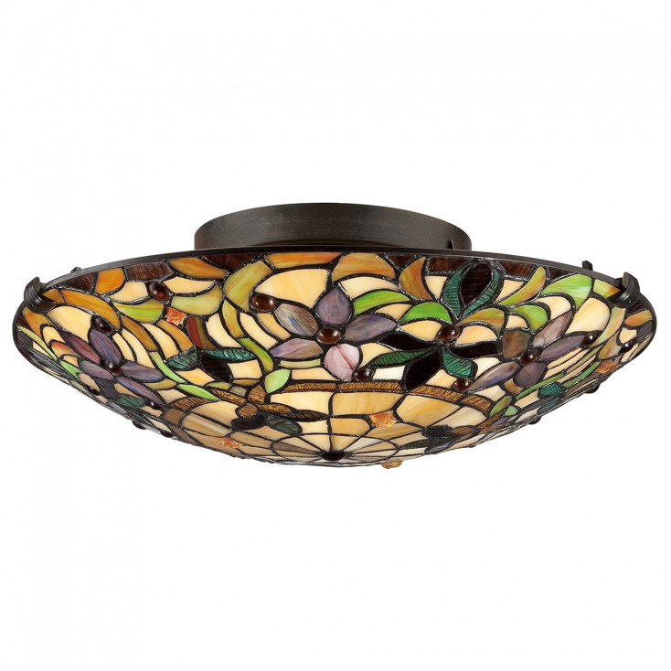 Plafoniera classica in metallo e diffusore rotondo in vetro tiffany con 2 luci