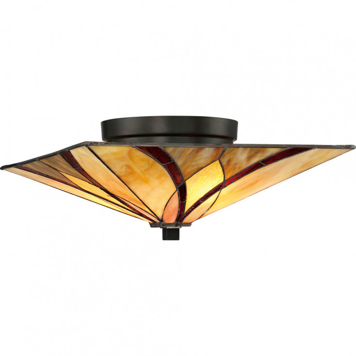Plafoniera classica struttura in metallo e diffusore in vetro tiffany a 2 luci