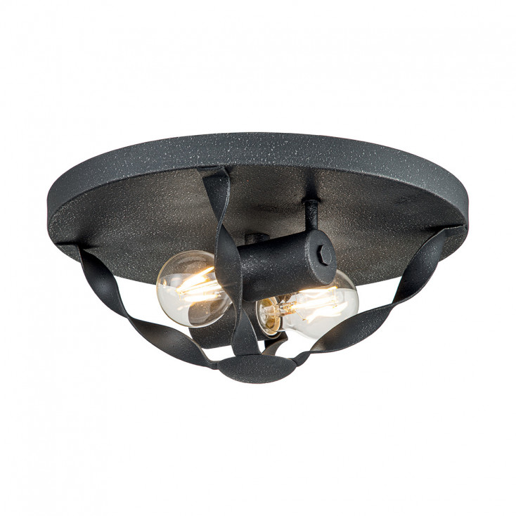Plafoniera rotonda dal design rustico in acciaio con diffusore a 2 luci