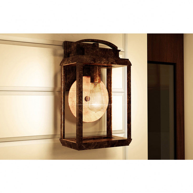 Lanterna da parete piccola rustica in metallo con diffusore in vetro a 1 luce