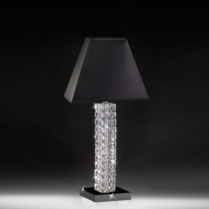 Lampada da tavolo moderna in cristallo con paralume in tessuto