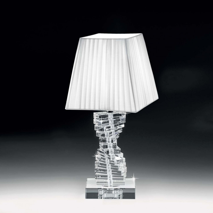 Lampada da tavolo in cristallo con paralume in tessuto