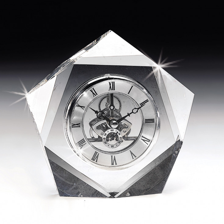 Orologio da tavolo a forma di stella in cristallo con meccanismo a vista