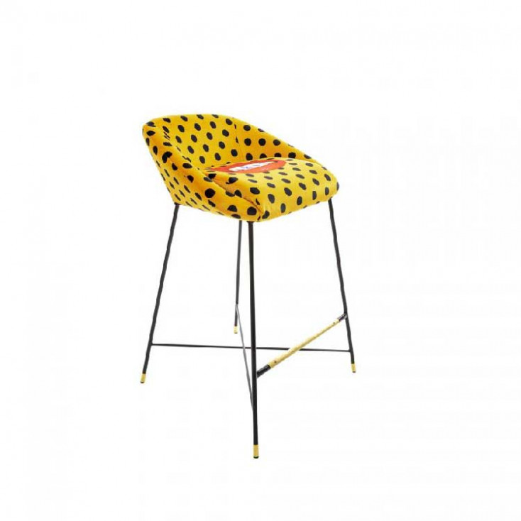 Sgabello alto in poliestere struttura in legno e metallo dal design moderno