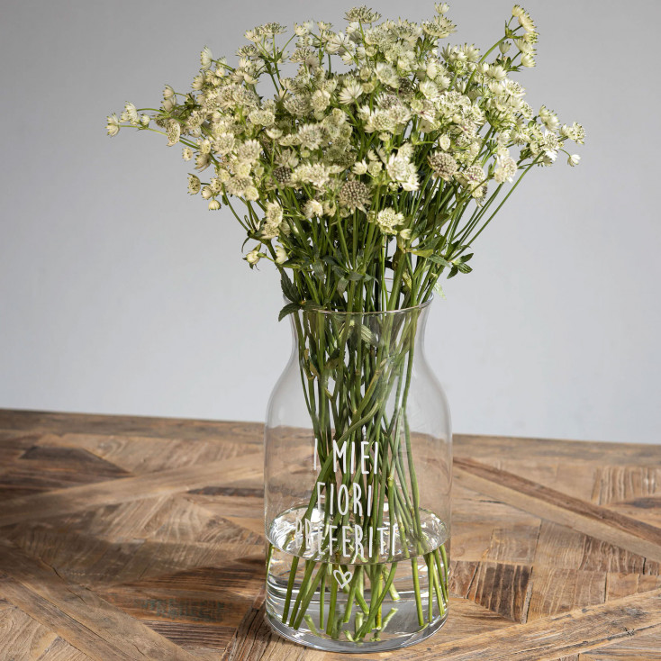 Vaso in vetro decorato elegante complemento d’arredo per fiori freschi