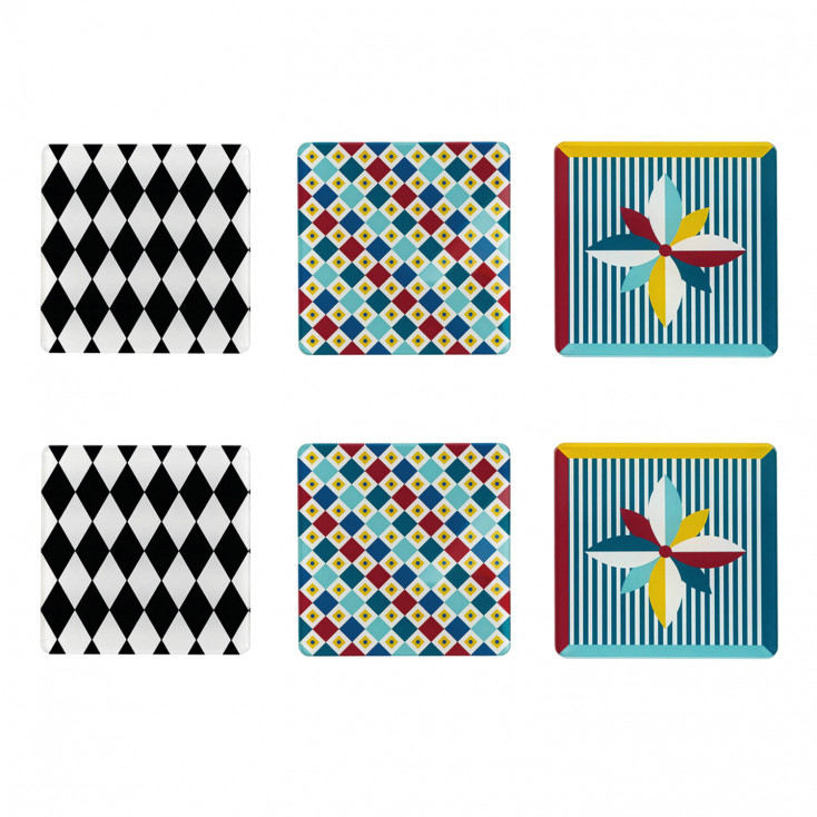 Set 6 pezzi Sottobicchiere quadrato in PMMA dal design moderno decoro Foulard