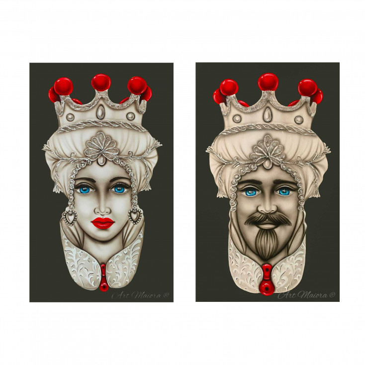 Quadro dipinto a mano su tela "Teste di moro crown" 110x65 set 2pz