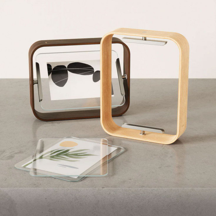 Portafoto in legno con cornice bifacciale dal design moderno