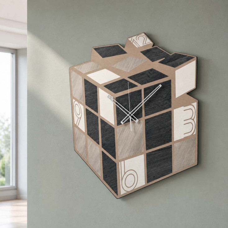 Orologio da parete di grandi dimensioni in legno design moderno "Kubik"