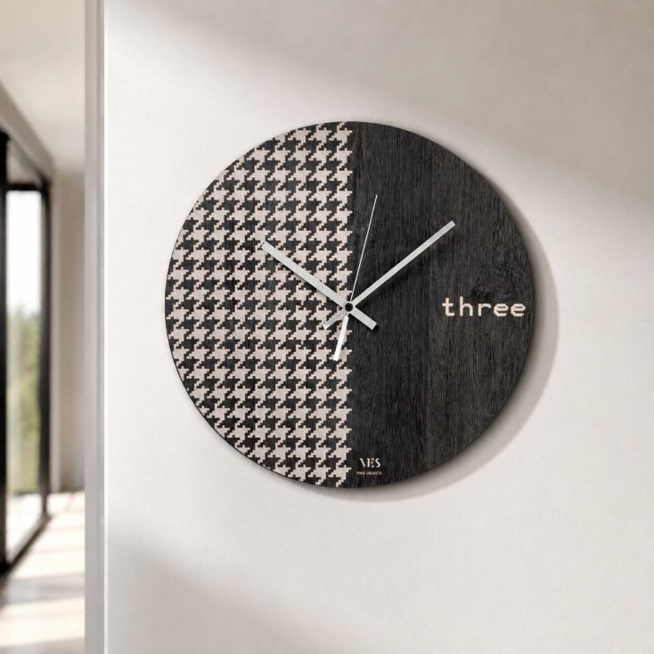 Orologio da parete in legno moderno per soggiorno o cucina "Pied de poule"