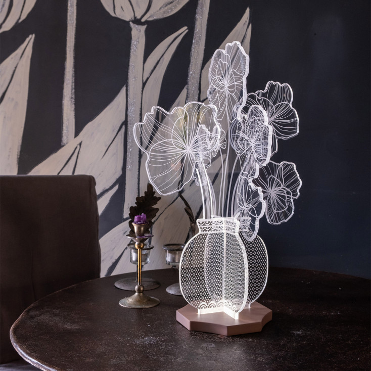Lampada da tavolo in plexiglass dal design moderno con luce a LED