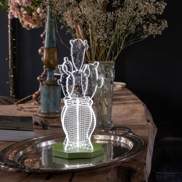Lampada da tavolo in plexiglass dal design moderno con luce a LED