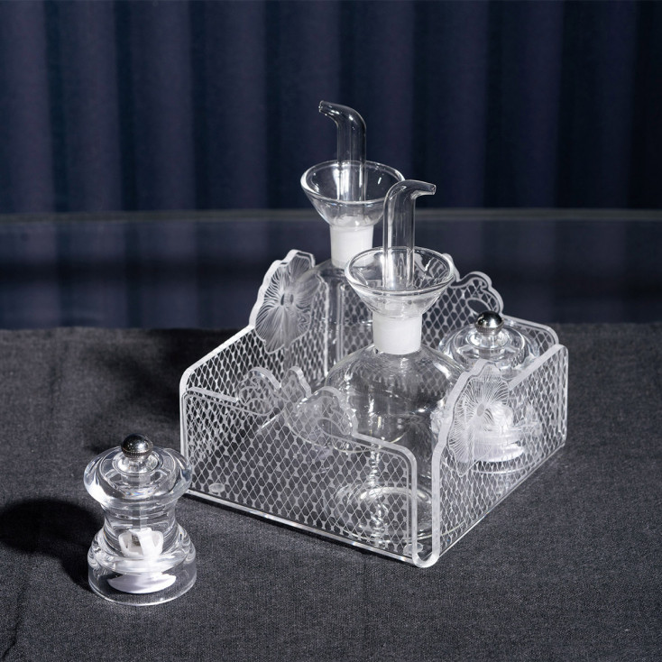 Menage in plexiglass con portacondimenti in vetro