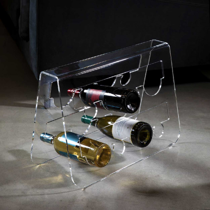 Portabottiglie da terra con struttura in plexiglass delle linee moderne