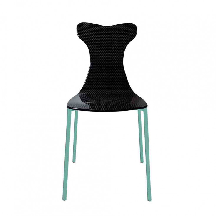 Sedia moderna con struttura in metallo e seduta in plexiglass