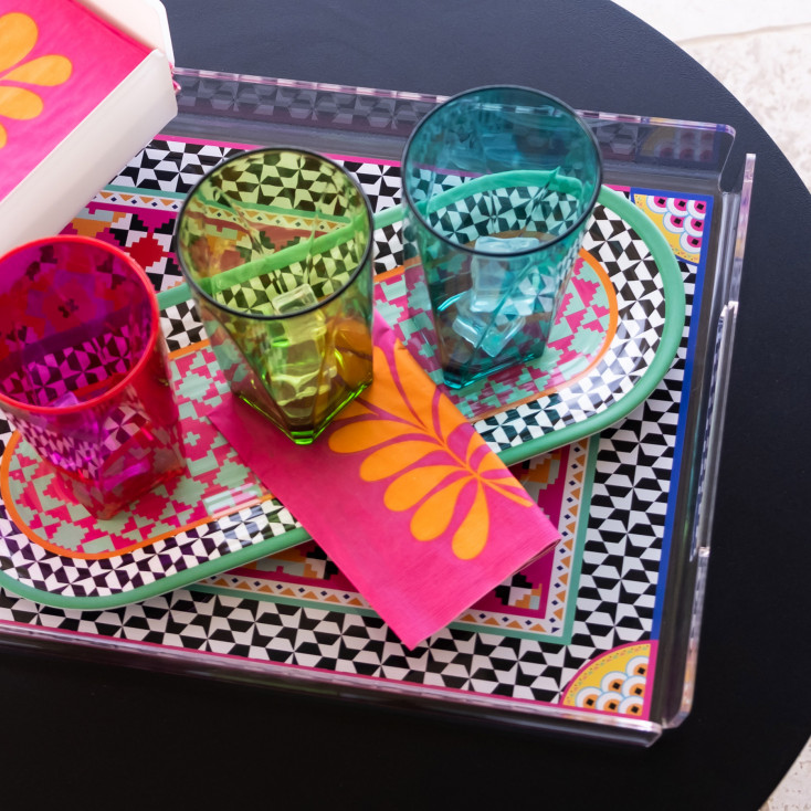 Vassoio grande moderno in plexiglass con decoro Ethnic