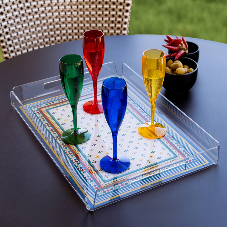 Vassoio grande moderno in plexiglass con decoro Foulard
