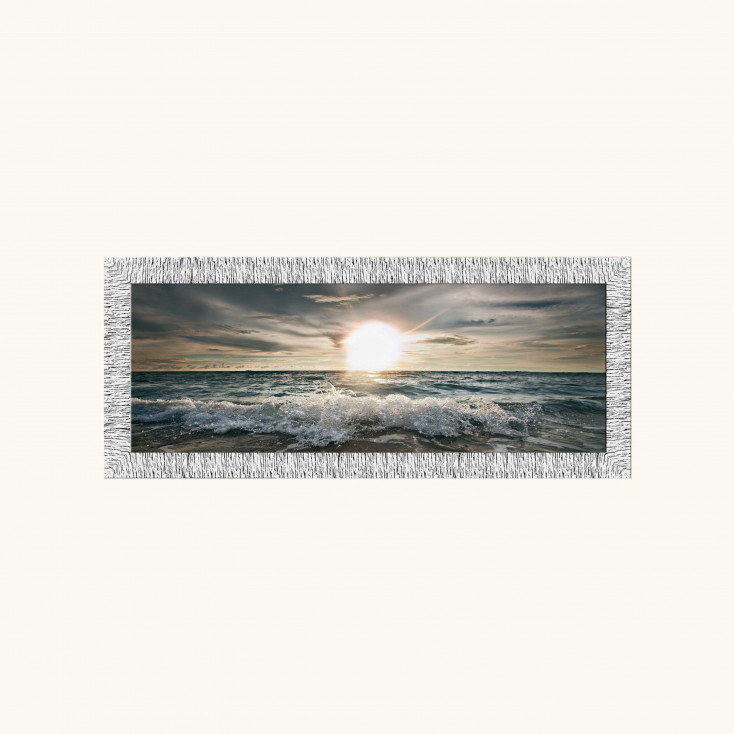 Quadro con cornice argento decori materici glitterati e strass 154x64 Tramonto