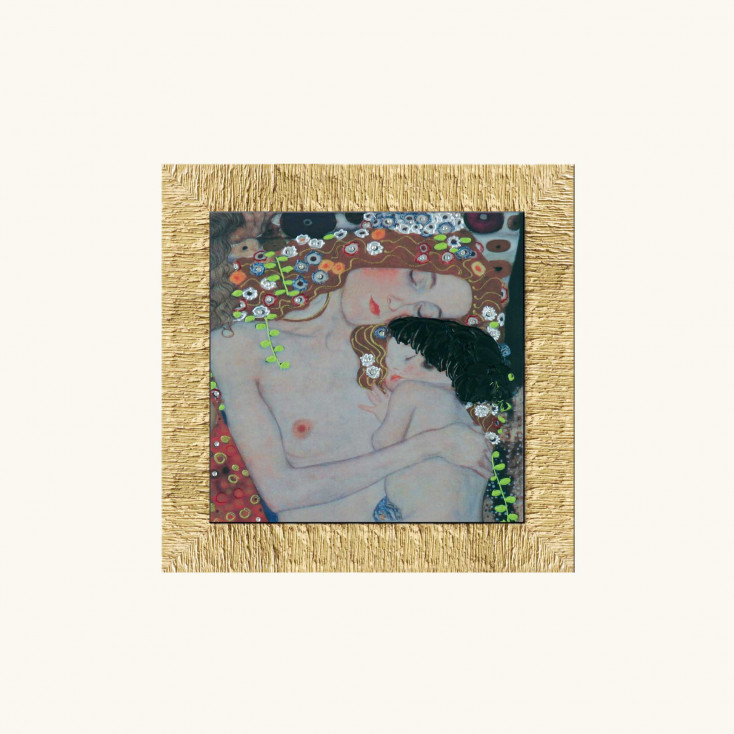 Stampa con cornice dorata con decori materici "Le tre età della vita" 61x61