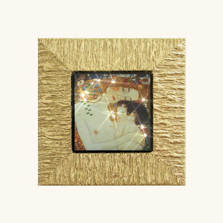 Stampa con cornice piccola in legno dorato "Madre e bambino" 26x26