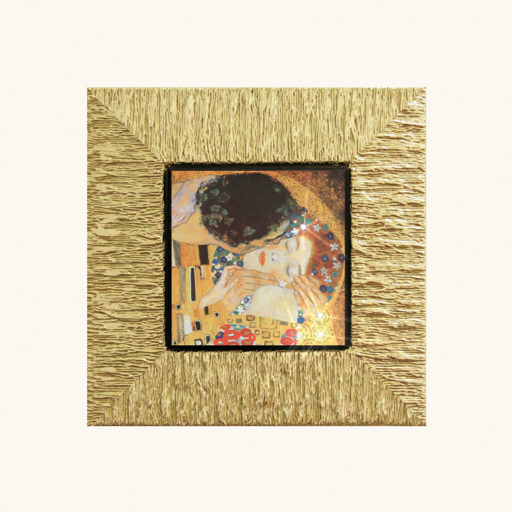 Stampa piccola con cornice in legno dorato "Il Bacio I" 26x26