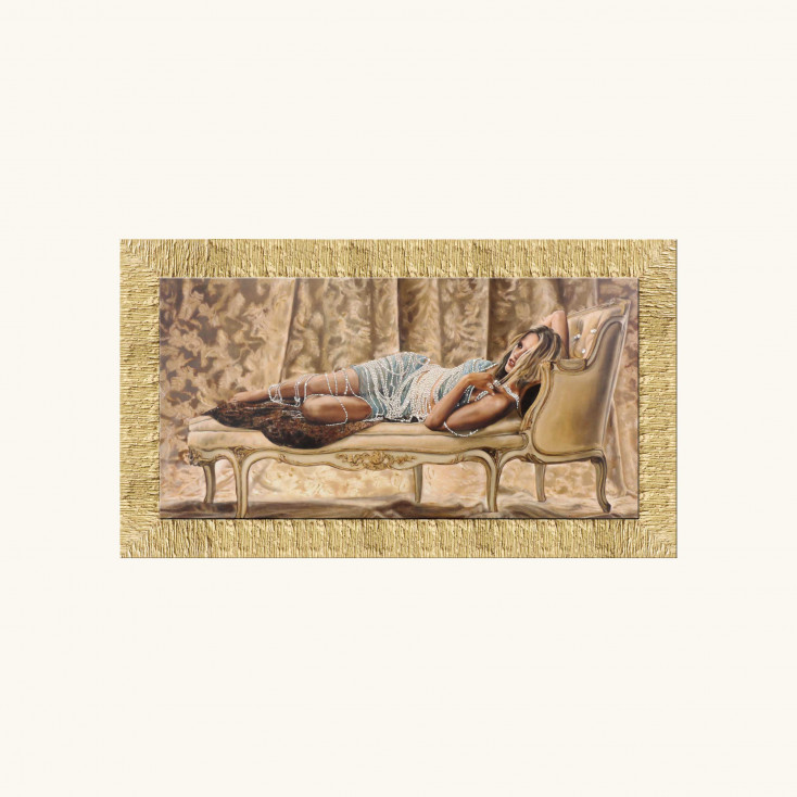Quadro con cornice dorata moderna decori materici e dettagli glitterati