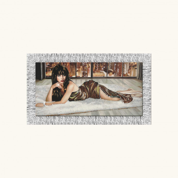 Quadro moderno con cornice argento figurativo glitter strass e brillanti