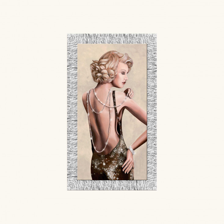 Stampa moderna cornice argento figurativa glitterato trass e brillanti 116x66