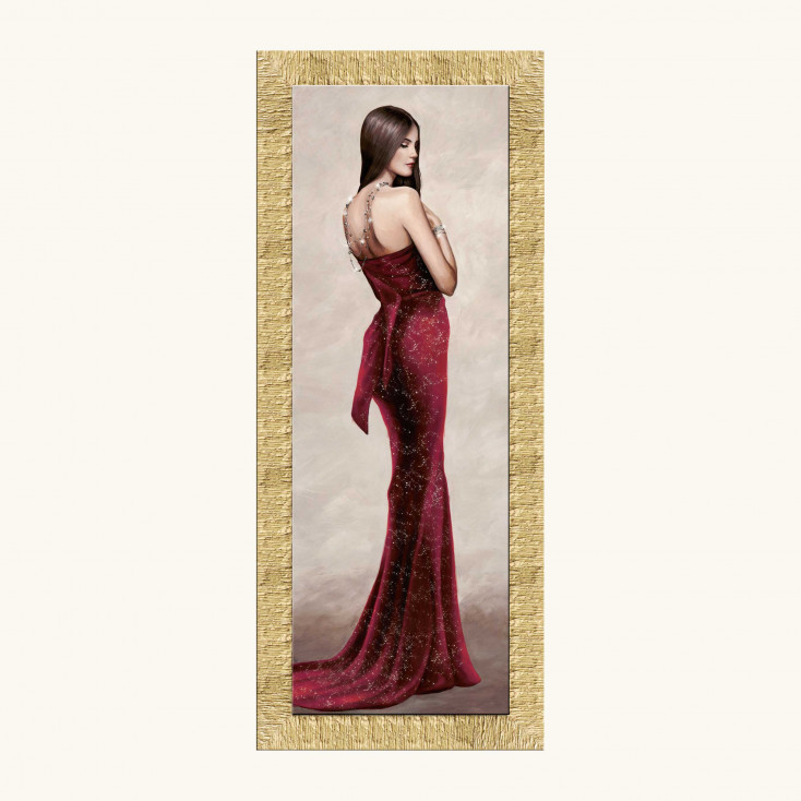 Stampa moderna figurativa con cornice dorata decori con glitter e strass