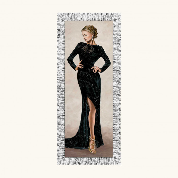 Stampa figurativa decori con glitter e strass con cornice argentata