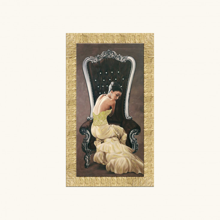 Stampa moderna con cornice oro decori materici con brillanti e strass