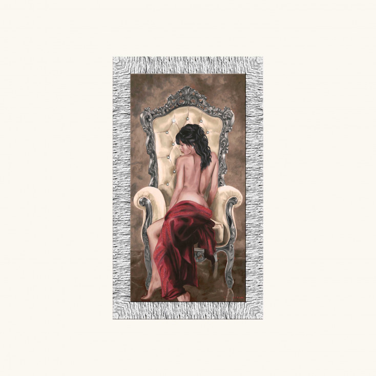 Stampa figurativa moderna con cornice argento con glitter e strass
