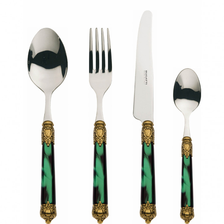 Set di posate 24pz manico in madreperla linea e ghiera dorata "Rinascimento"