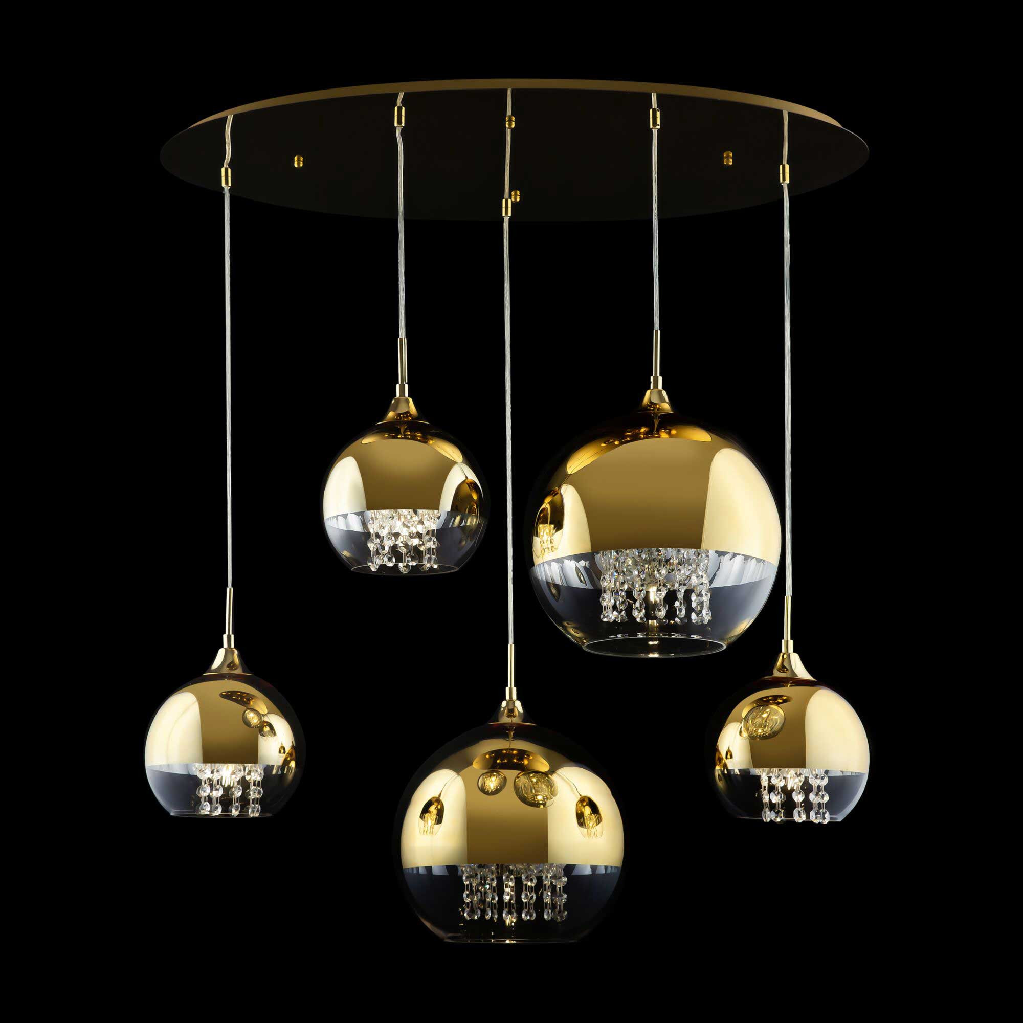 Lampadario Botton D’Oro A 5 Luci - In Stile Classico, Vetro Satinato, Decorazioni Floreali, Made In Italy, 100x65x65 Cm