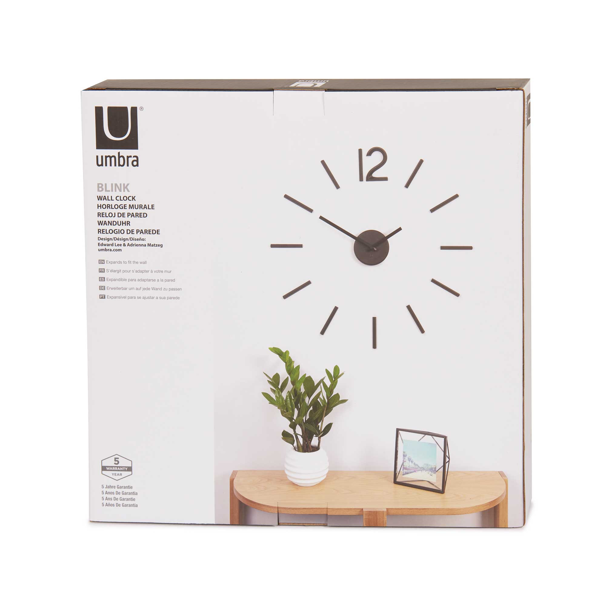 Umbra Blink Orologio Da Parete Fai-da-te In Alluminio Nero - Design Minimalista Con Indici E Lancette Metalliche