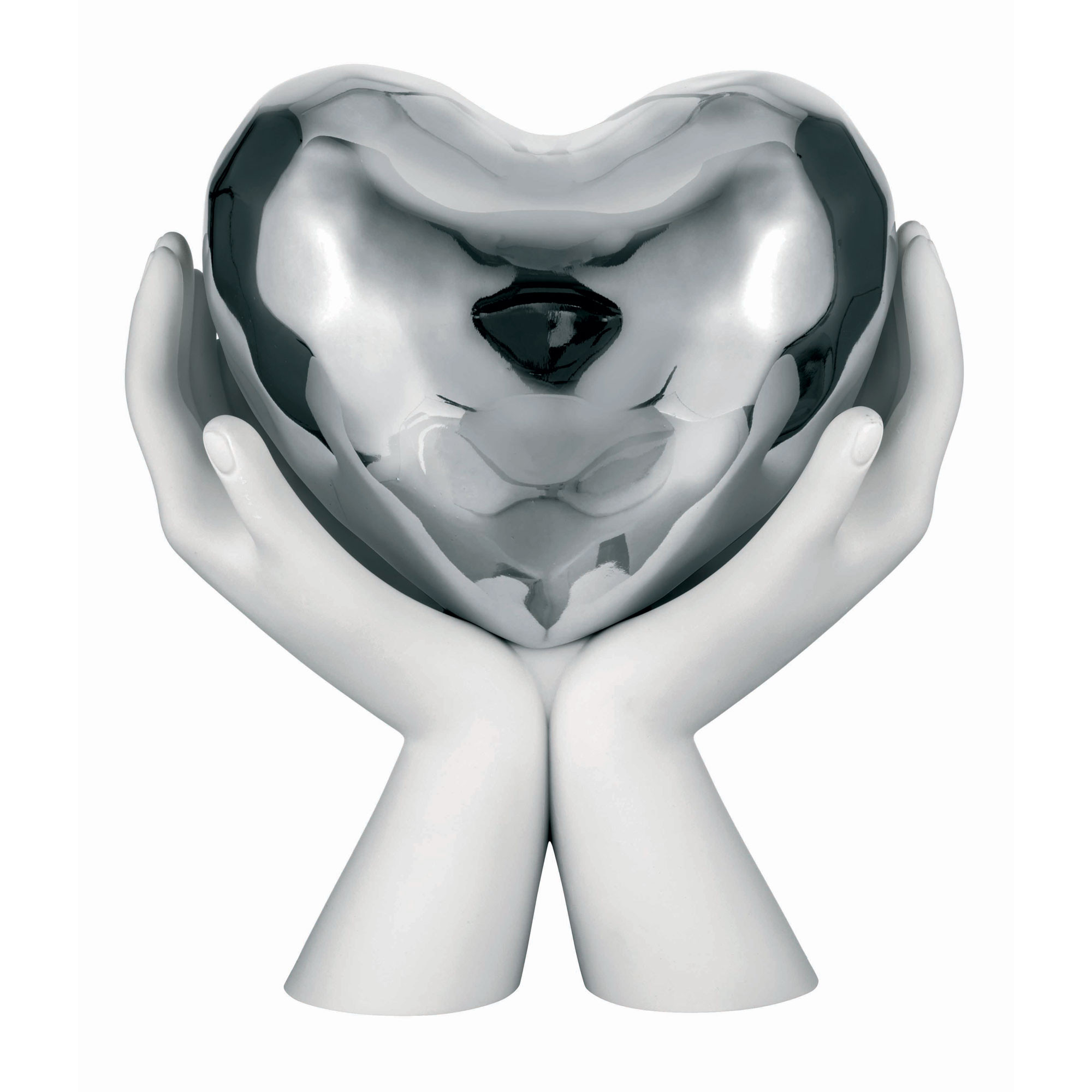 Sculpture Moderne Bongelli Preziosi – Paire De Mains Avec Visage – Base Argentée – 34x30cm