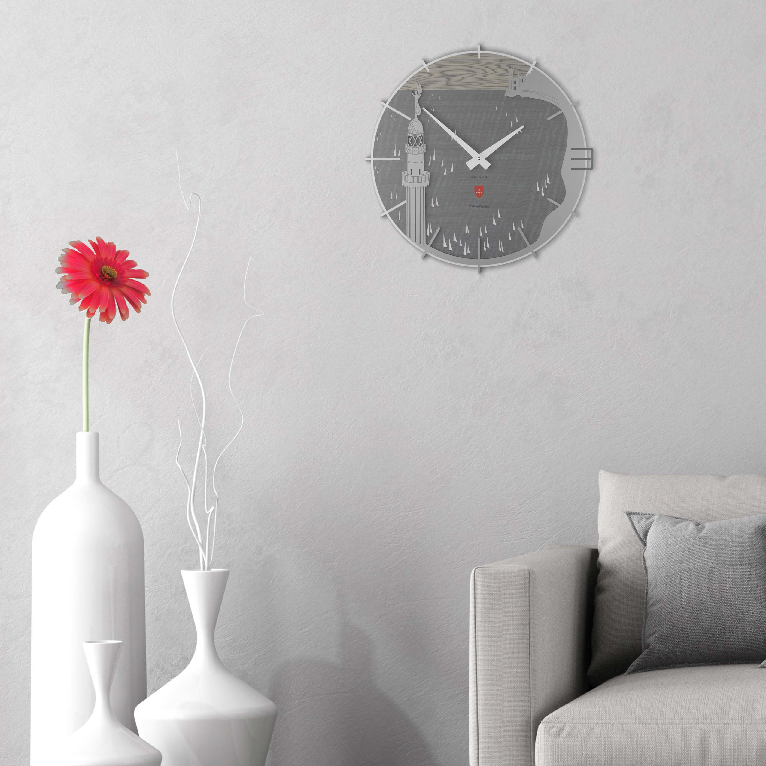 Mnsruu Orologio Da Parete Rotondo 24 Cm Con Fenicottero Rosa - Silenzioso E Dipinto A Olio