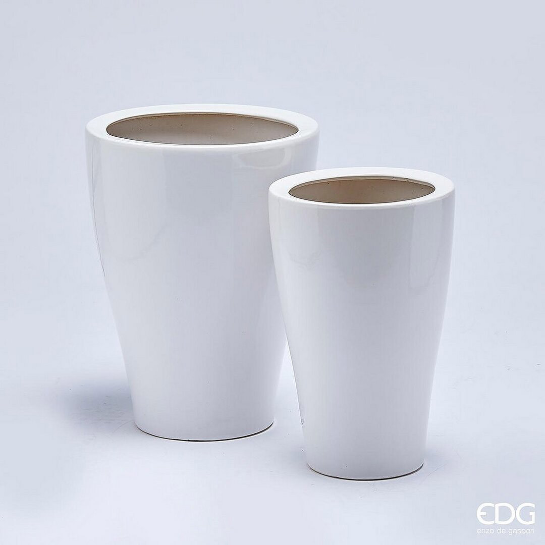 Vaso da fiori classico in ceramica, rotondo, smaltato, altezza 12 cm, grigio con foro